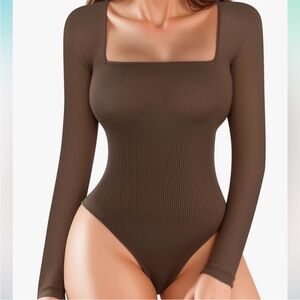Clozoz Elegant Long Sleeve Bodysuit in Brown